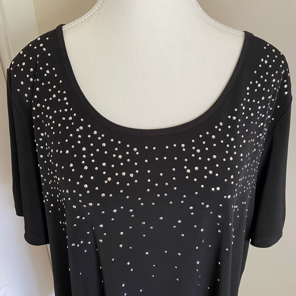 Laura Plus Black Shiny Silver Embellished Holiday Party Short Sleeve Top. Sz 2X - Picture 2 of 11